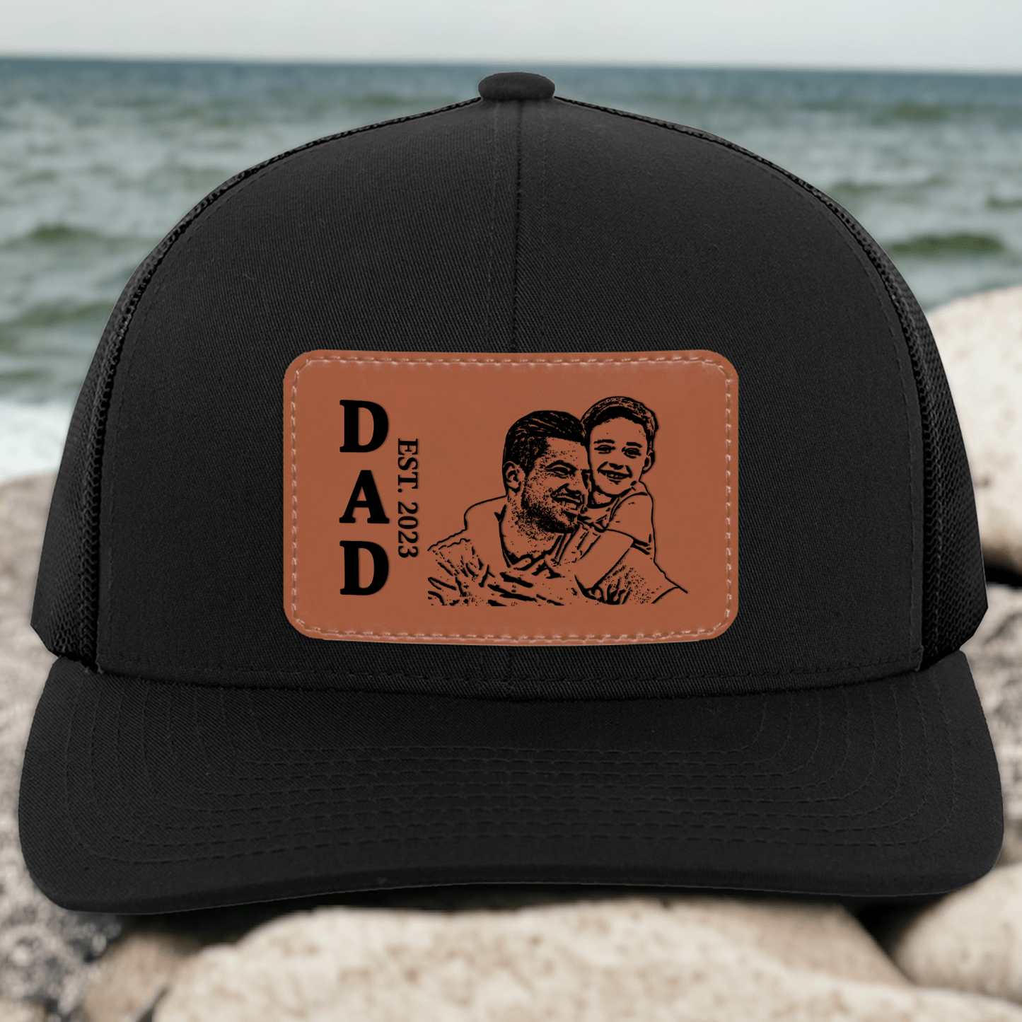 Custom Photo Hat For Dad - Personalized Leather Patch Hat - Father's Day Gifts for Dad, Papa, Daddy