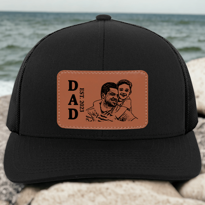Custom Photo Hat For Dad - Personalized Leather Patch Hat - Father's Day Gifts for Dad, Papa, Daddy