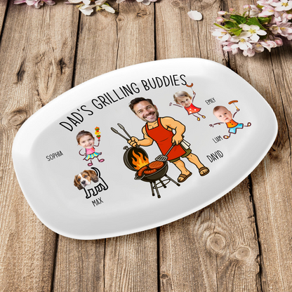 Custom Photo Dad’s Grilling Buddies - Personalized Grilling Platter - Father's Day Gifts for Dad, Husband, Papa, Grandpa, Daddy