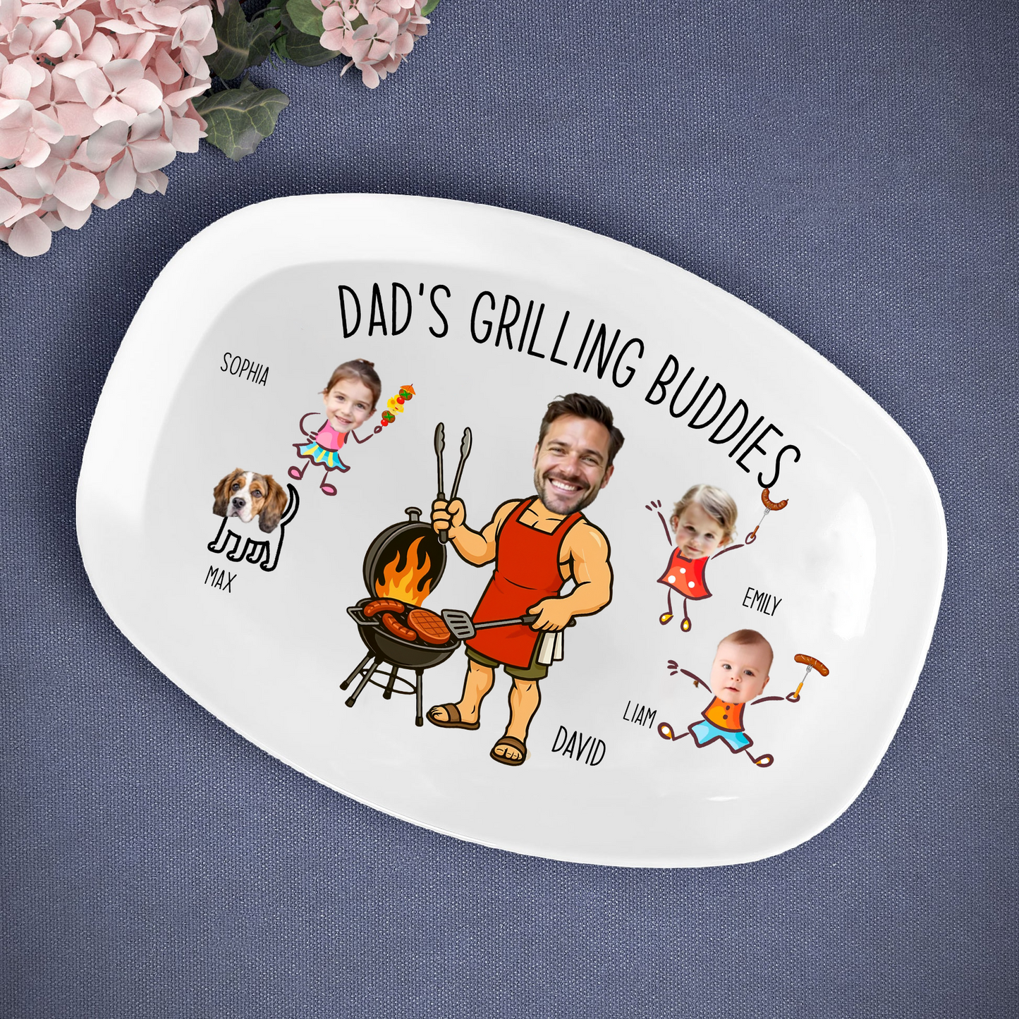 Custom Photo Dad’s Grilling Buddies - Personalized Grilling Platter - Father's Day Gifts for Dad, Husband, Papa, Grandpa, Daddy