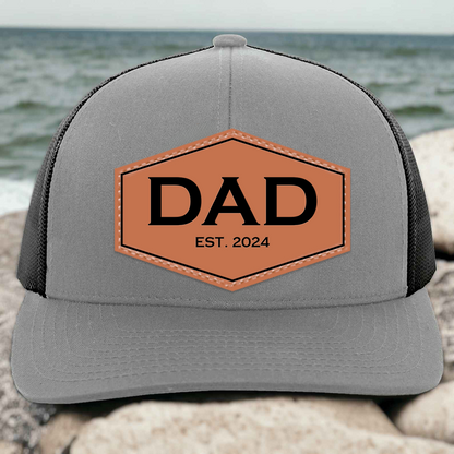 Dad EST - Personalized Leather Patch Hat - Father's Day Gift for Him, Husband, Daddy