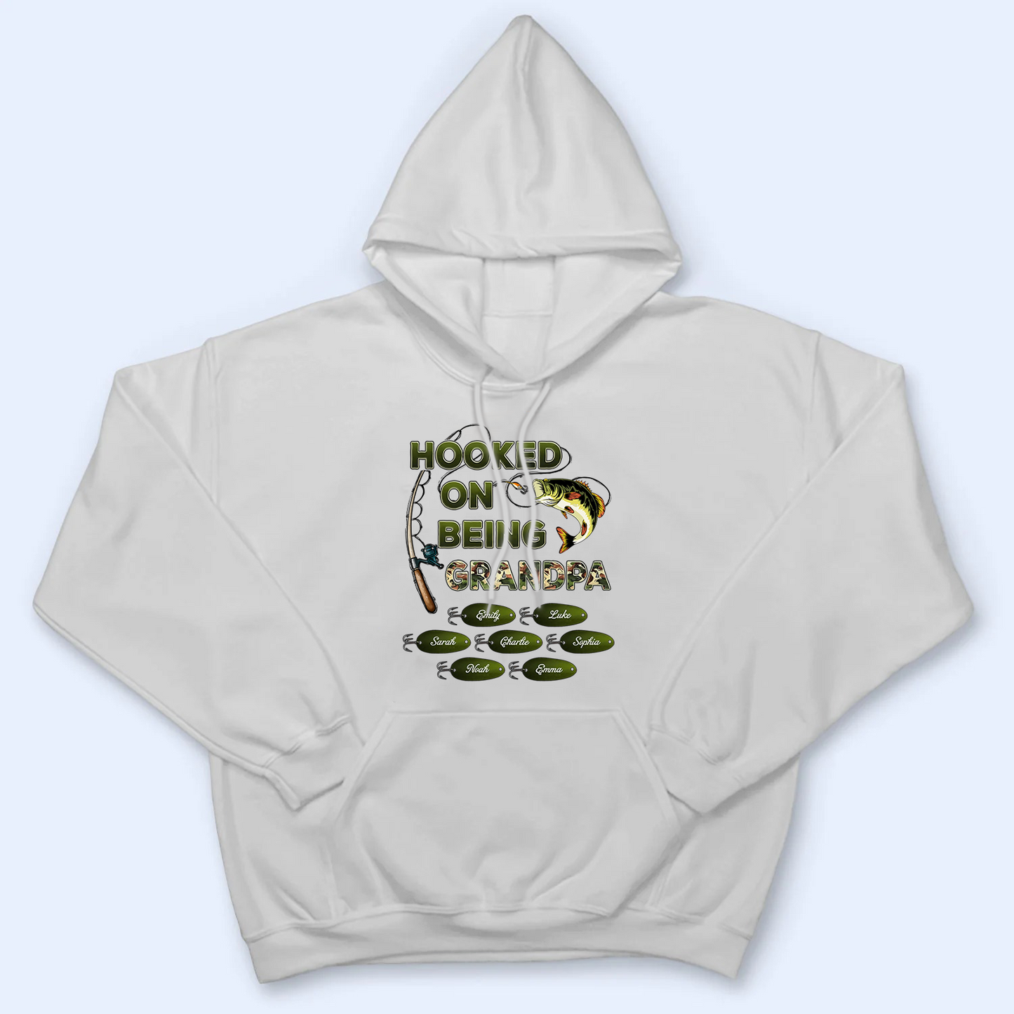 Hooked On Being Grandpa Papa Fishing Camouflage - Personalized Custom T Shirt - Gift for Dad, Papa, Grandpa, Daddy, Dada