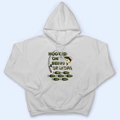Hooked On Being Grandpa Papa Fishing Camouflage - Personalized Custom T Shirt - Gift for Dad, Papa, Grandpa, Daddy, Dada