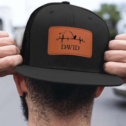 Fishing Trucker Hat - Personalized Leather Patch Hat - Father's Day Gift for Him, Husband, Daddy, Fishing Lovers