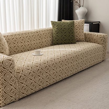 3D Jacquard Geometric Sofa Cover, High Stretch Soft Polar Fleece Slipcover for Couch
