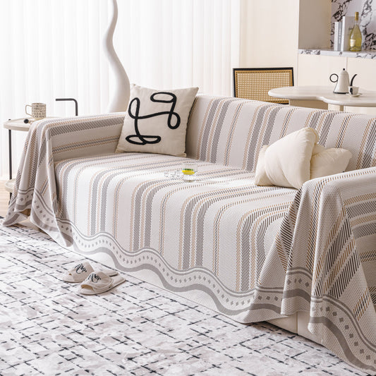 Modern Geometric Cooling Sofa Blanket, Soft & Breathable Striped Couch Throw Cover