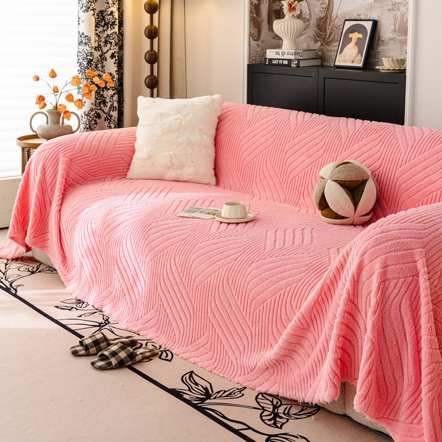 Plush Sherpa Fleece Sofa Throw Blanket, Soft & Cozy Furniture Protector for Couch
