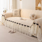 Ruffled Sofa Cover with Bowknot Decor, French Country Style Skirted Couch Slipcover