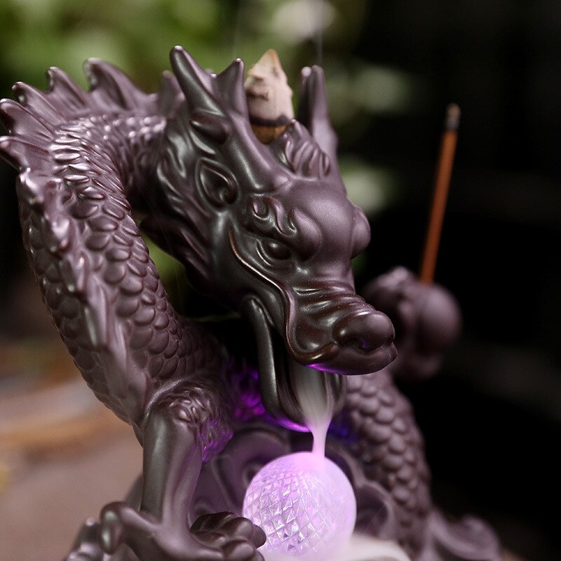 Ceramic Dragon Backflow Incense Burner With Crystal and Stick Holder
