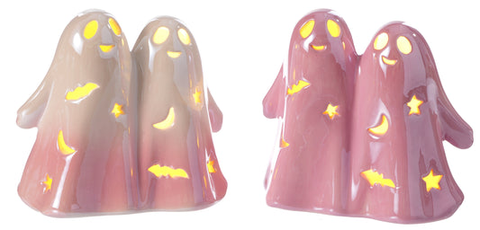 Halloween Carnival  7" Pink Ombre Ceramic Ghosts - SET OF 2