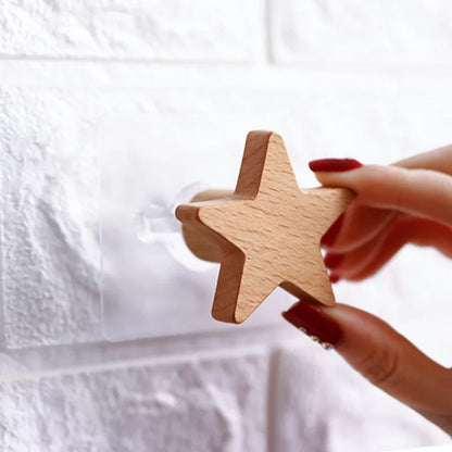 1Pc Star Moon Wooden Hook Multi-Purpose Key Holder Coat Storage Rack Wall Self Adhesive Hook Children Room Decoration Gadgets