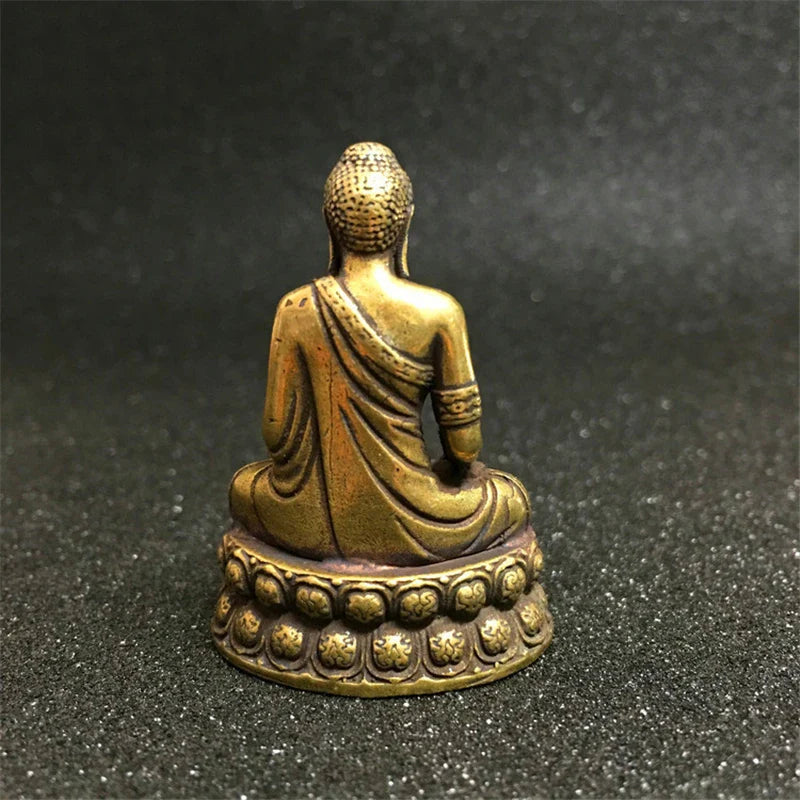 Retro Brass Buddha Sakyamuni Statue Mini Portable Pocket Sitting Buddha Sculpture Home Decor Office Desk Decorations Ornaments