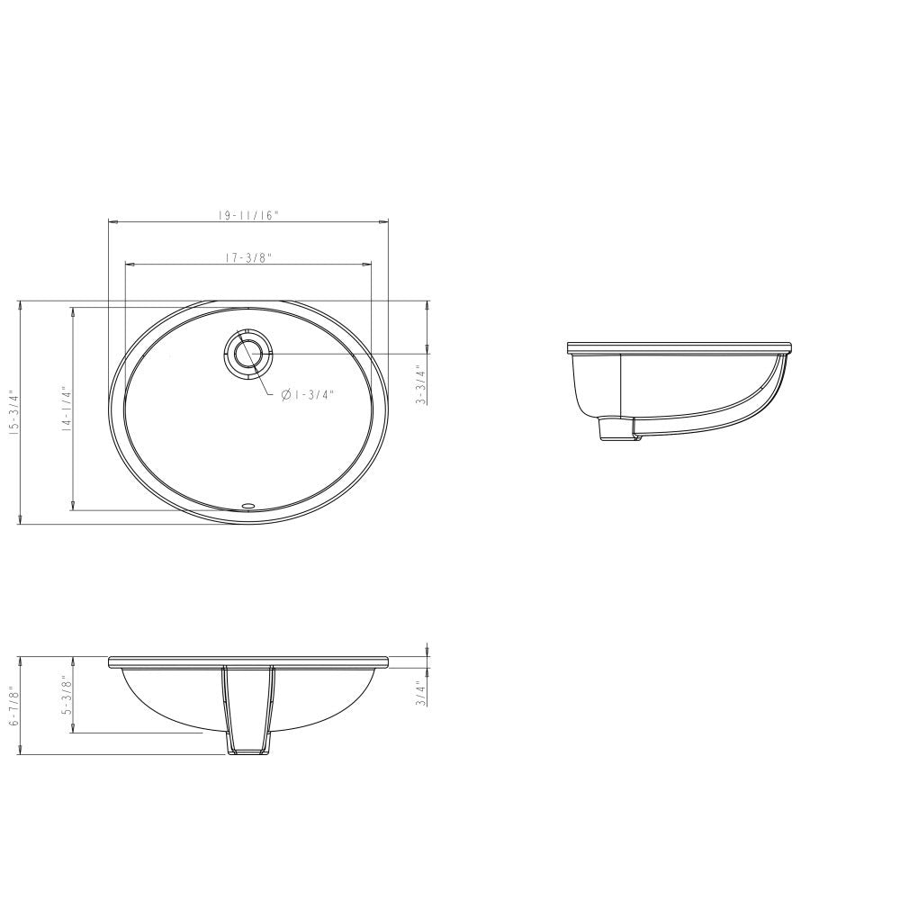 17-3/8" x 14-1/4" White Oval Undermount Porcelain Bathroom Sink With Overflow