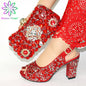 Ladies' Italian Shoes and Bag Set Decorated with Rhinestone