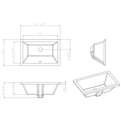 16" L x 9-7/8" W White Rectangle Undermount Porcelain Bathroom Sink With Overflow