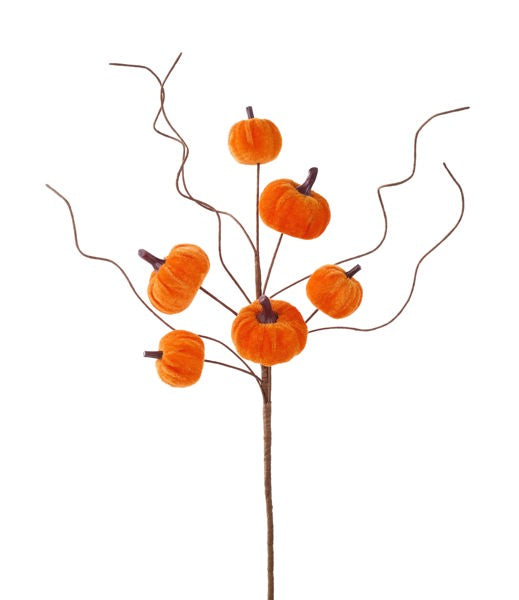 14.5"L MIXED SIZES VELVET PUMPKIN PICK ORANGE