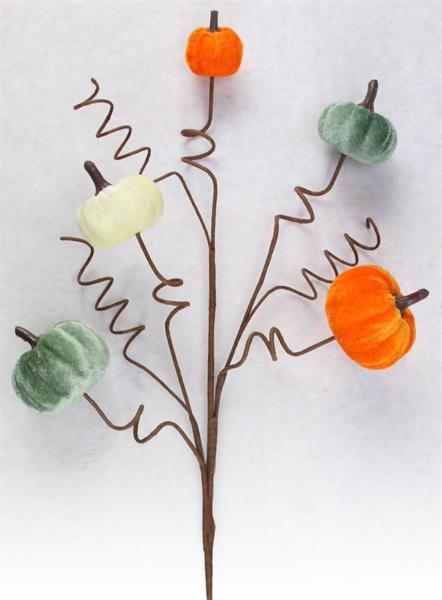 23"L VELVET PUMPKIN SPRAY SAGE/ORANGE/CREAM