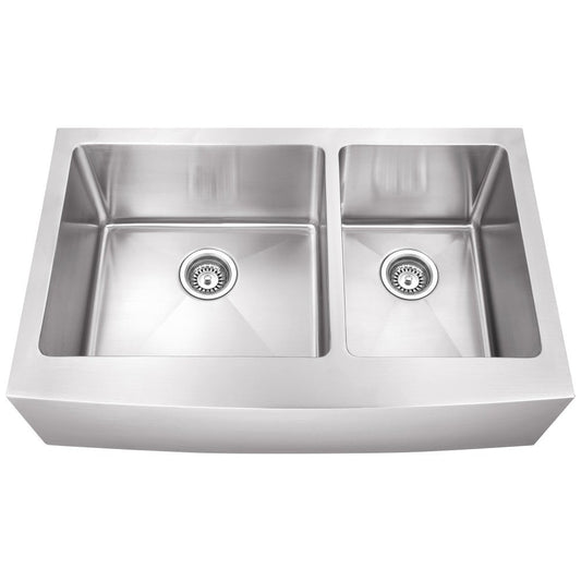 35-7/8" L x 20-3/4" W x 10" D Apron-front/Farmhouse Front 16 Gauge Stainless Steel 60/40 Double Bowl Sink