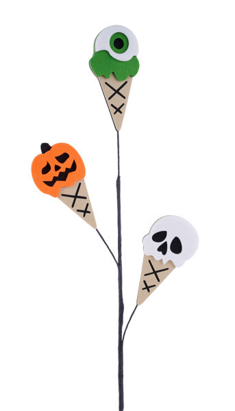 23"L FELT I SCREAM CONES SPRAY WHITE/ORANGE/LIME