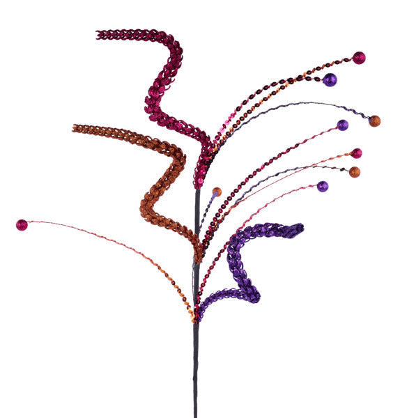 28"L GLITTER SWIRL/BALL SPRAY HOT PINK/ORANGE/PURPLE