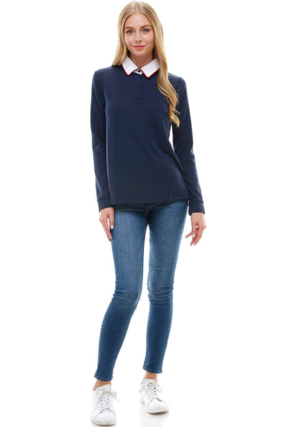Women's Long Sleeve Polo Shirt with Contrast Collar | Apparel | Kitchen + Metal