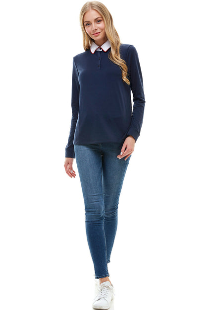 Women's Long Sleeve Polo Shirt with Contrast Collar | Apparel | Kitchen + Metal