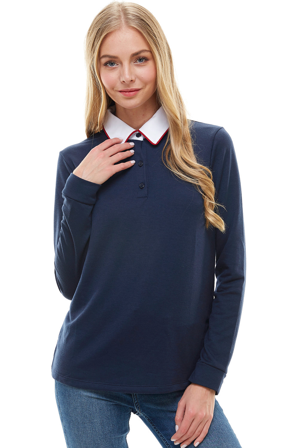 Women's Long Sleeve Polo Shirt with Contrast Collar | Apparel | Kitchen + Metal
