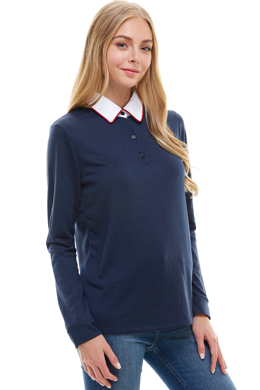 Women's Long Sleeve Polo Shirt with Contrast Collar | Apparel | Kitchen + Metal
