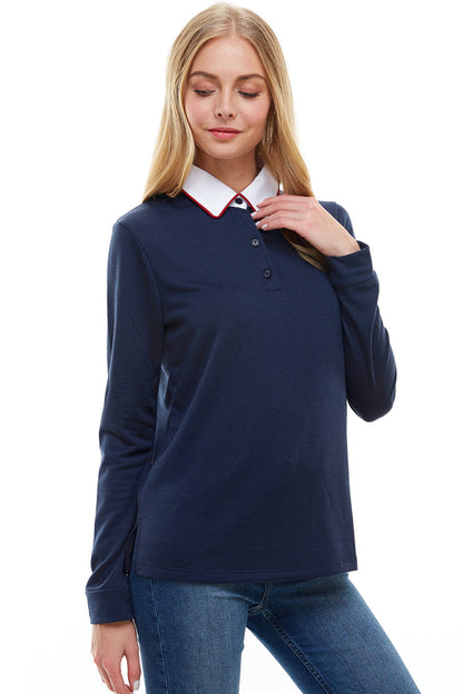 Women's Long Sleeve Polo Shirt with Contrast Collar | Apparel | Kitchen + Metal