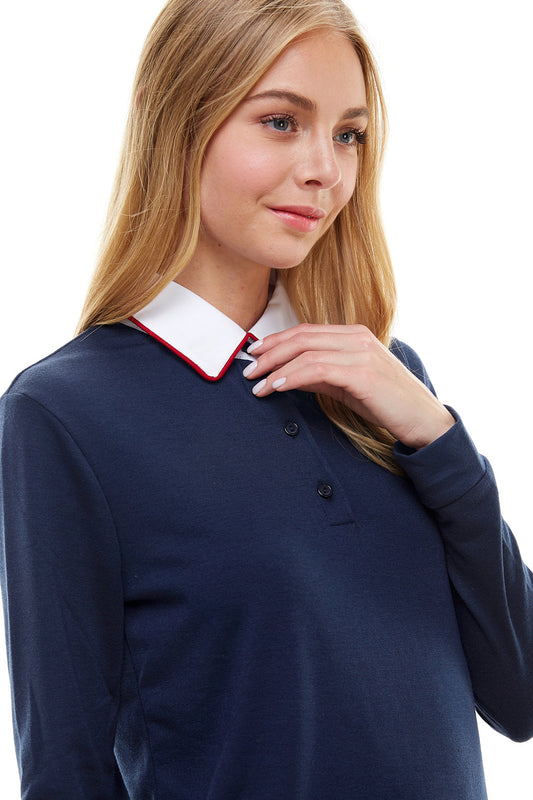 Women's Long Sleeve Polo Shirt with Contrast Collar | Apparel | Kitchen + Metal