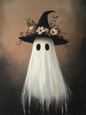 18X24 GHOST WITH FLORAL WITCH HAT BOXWOOD FRAME