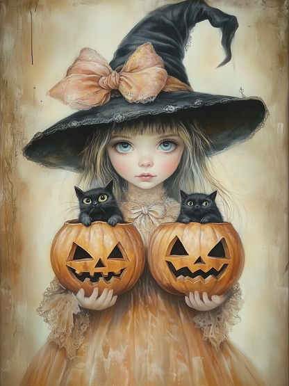 6x4 TWO KITTEN PUMPKINS BLOCK