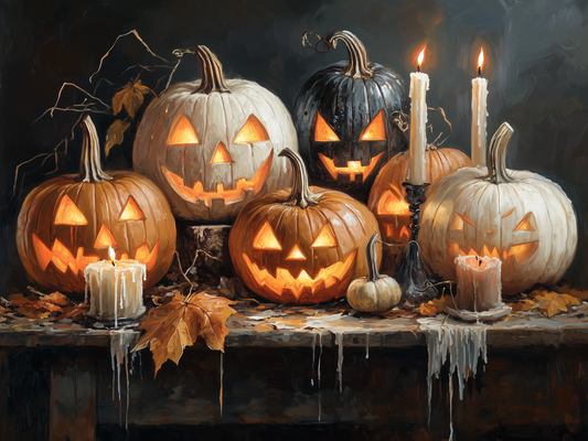 18x24 CARVED JACK-O-LANTERNS BOXWOOD FRAME