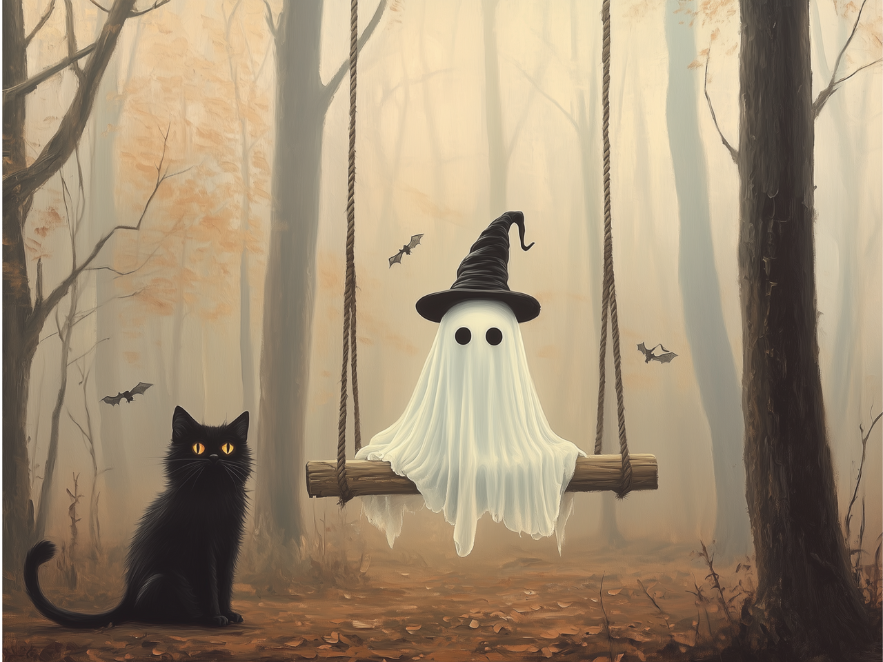 18x24 GHOST SWING BLACK CAT - BOXWOOD FRAME