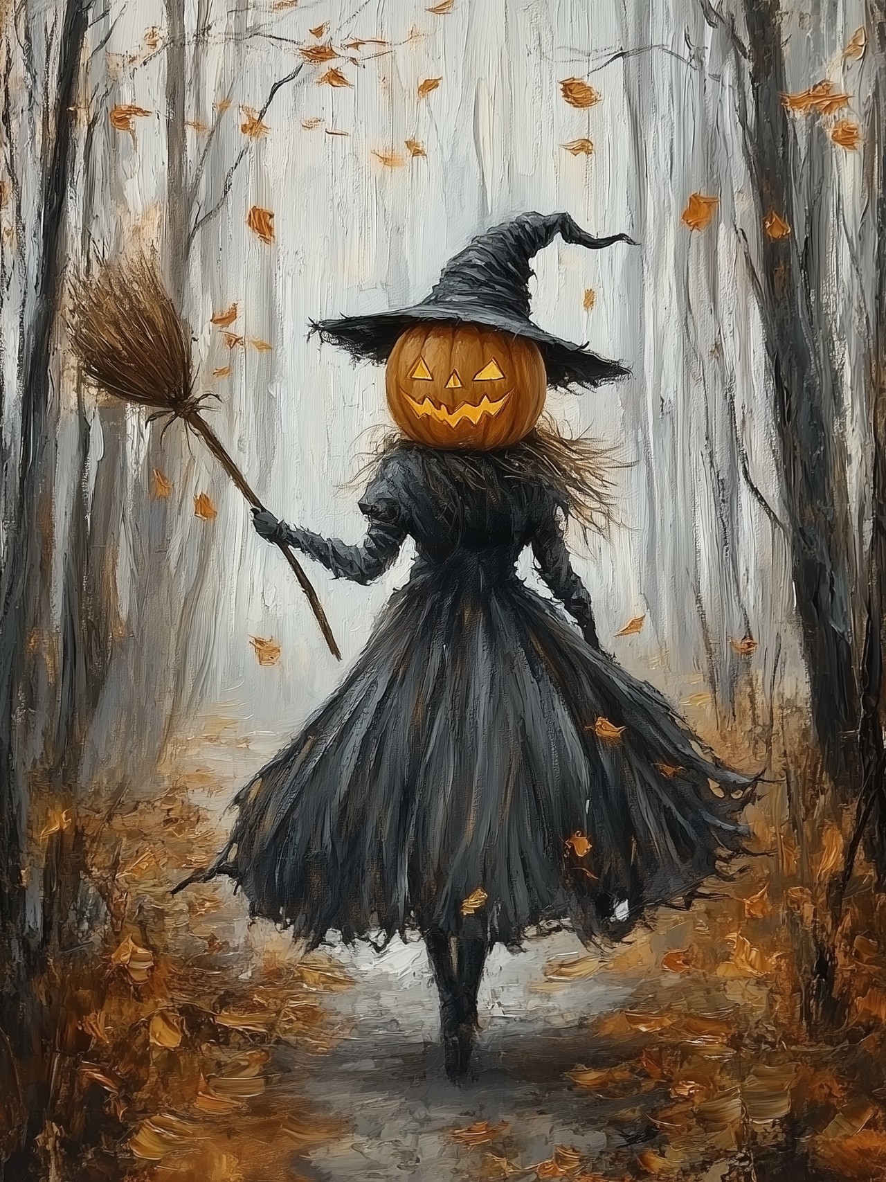 18x24 PUMPKIN HEAD WITCH - BOXWOOD FRAME