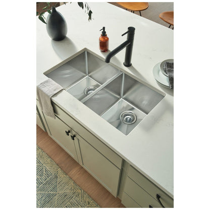 32" L x 19" W x 10" D Undermount 16 Gauge Handmade Stainless Steel 50/50 Double Bowl Sink
