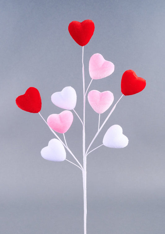 20.5"L VELVET HEART SPRAY RED/WHITE/PINK