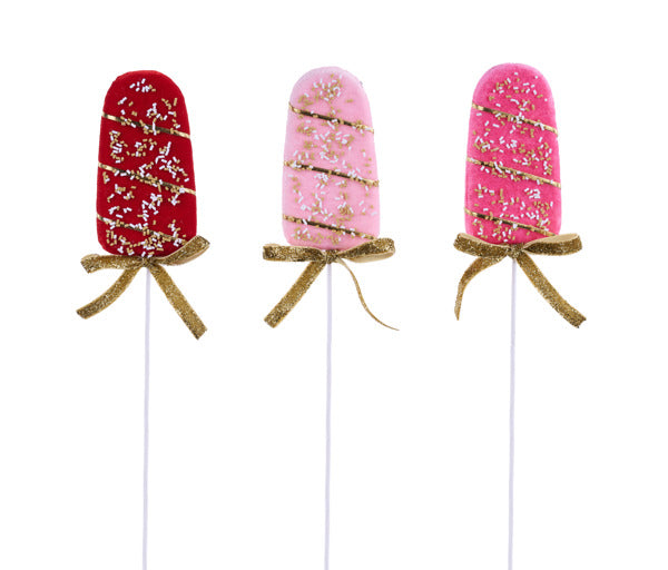 13.25" ICE CREAM BAR W/BOW 3ASST:RED,LT PINK,DK PINK