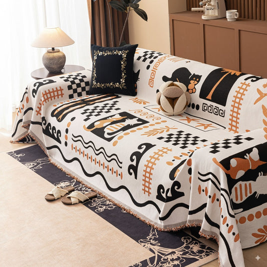 Boho Chic Woven Throw Blanket for Couch, Washable Couch Cover for Pets, Dogs, Cats