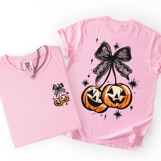 Halloween Cherry Pumpkins, Cute, Front and Back, Comfort Colors T-Shirt