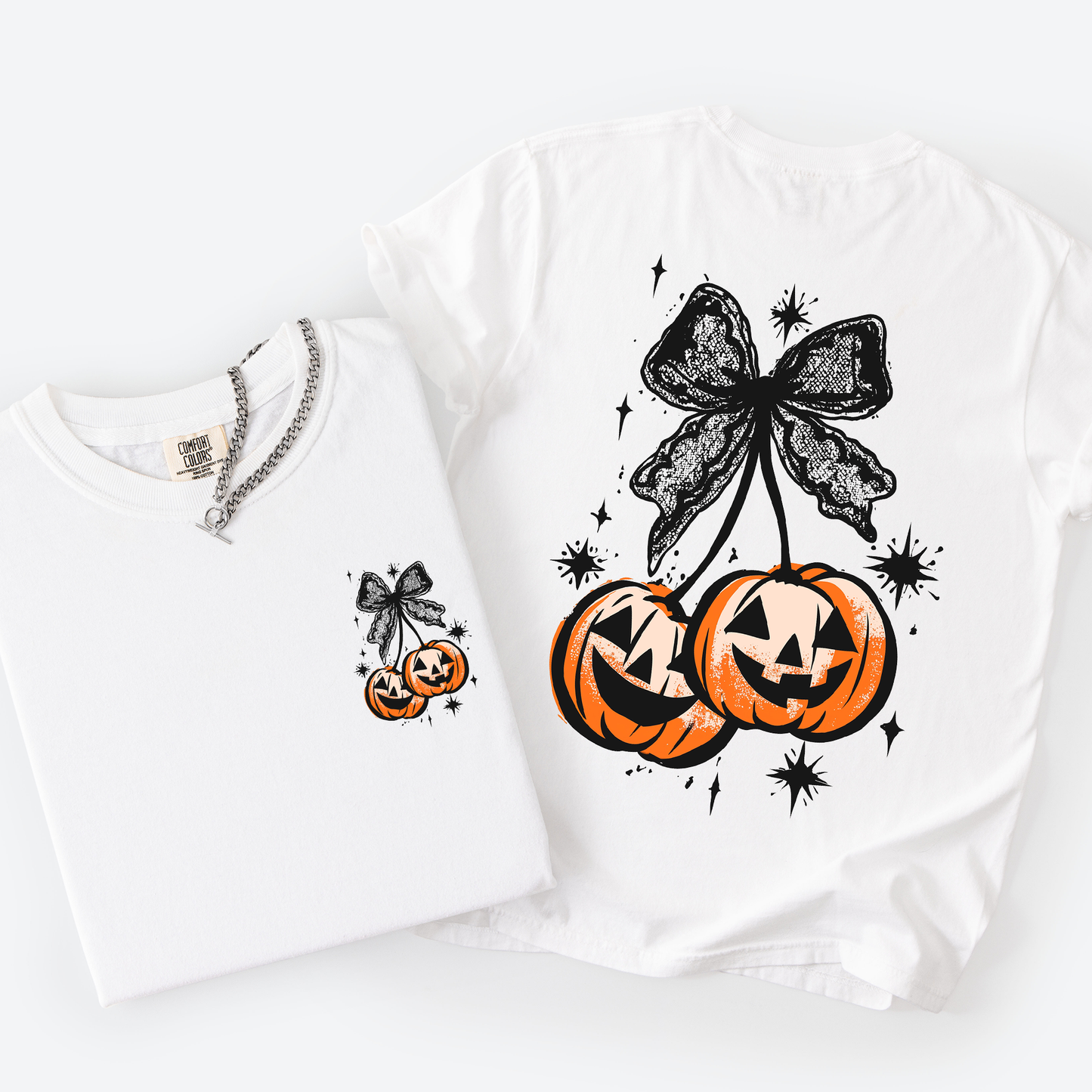 Halloween Cherry Pumpkins, Cute, Front and Back, Comfort Colors T-Shirt