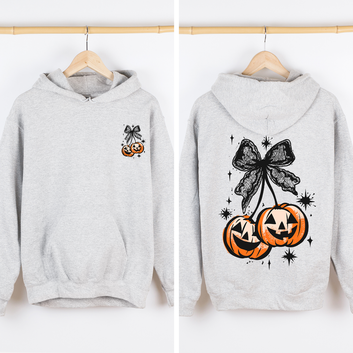 Halloween Cherry Pumpkins, Cute, Front and Back, Graphic Hoodie, Hooded Sweatshirt