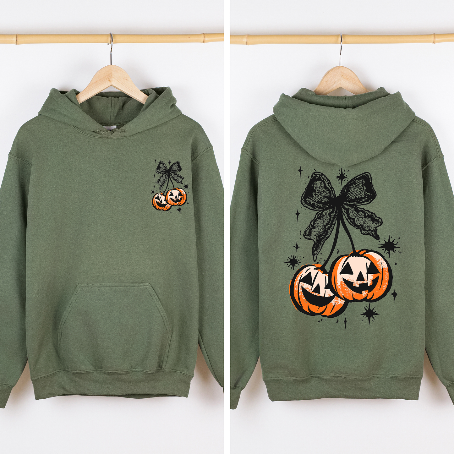 Halloween Cherry Pumpkins, Cute, Front and Back, Graphic Hoodie, Hooded Sweatshirt