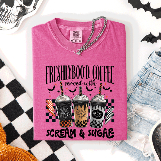 Halloween Coffee, Freshly Boo'd, Cute, Witch, Spooky, Comfort Colors T-Shirt