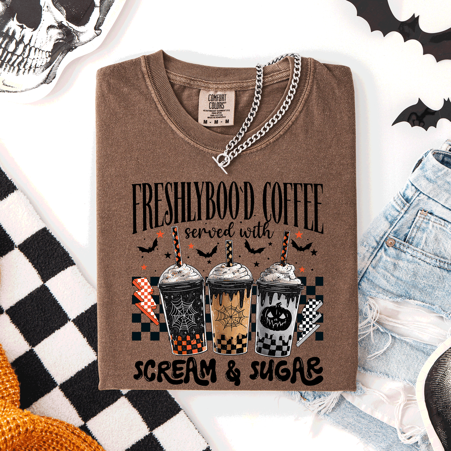 Halloween Coffee, Freshly Boo'd, Cute, Witch, Spooky, Comfort Colors T-Shirt