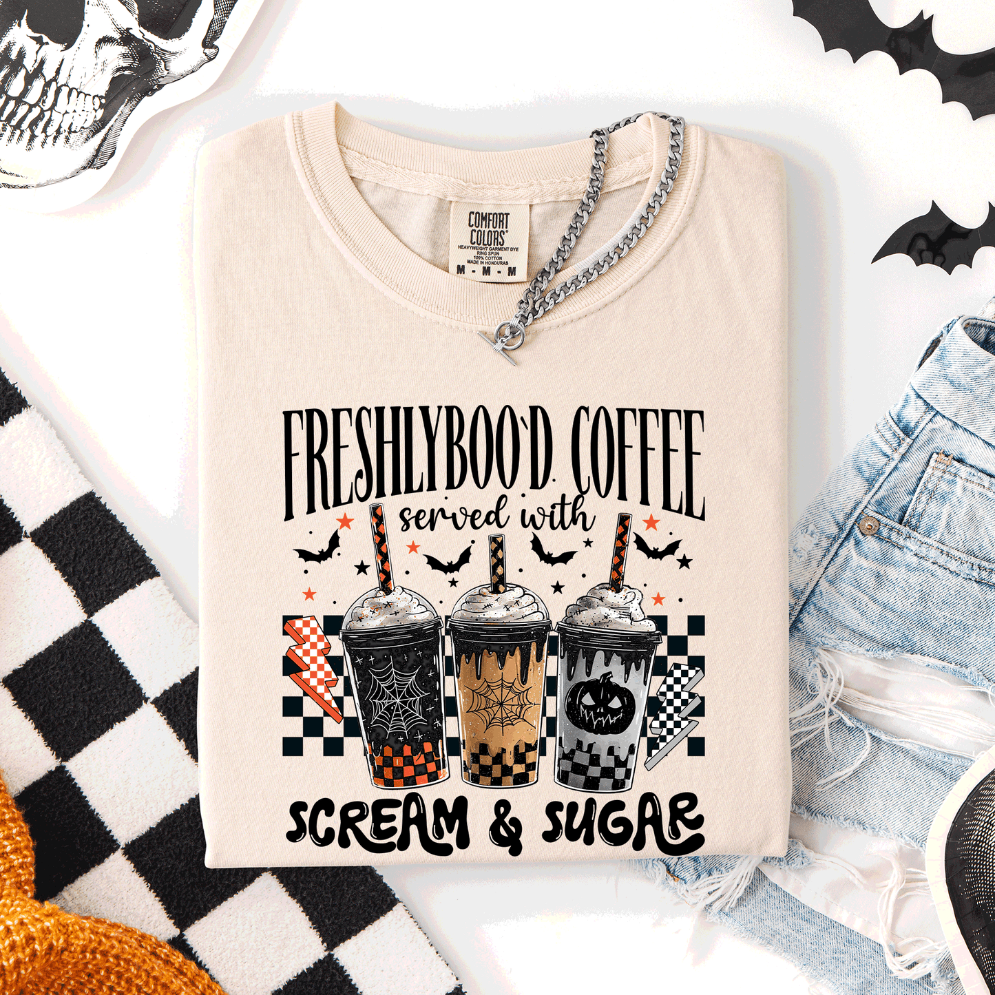 Halloween Coffee, Freshly Boo'd, Cute, Witch, Spooky, Comfort Colors T-Shirt