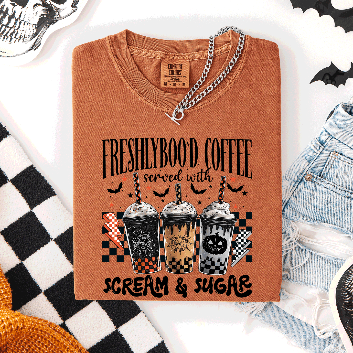 Halloween Coffee, Freshly Boo'd, Cute, Witch, Spooky, Comfort Colors T-Shirt