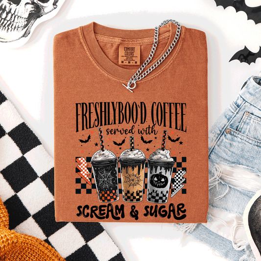 Halloween Coffee, Freshly Boo'd, Cute, Witch, Spooky, Comfort Colors T-Shirt