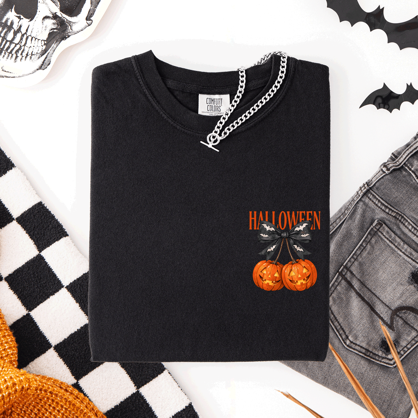 Halloween Jack o Lanterns, Cherry, Coquette, Cute, Adorable, Pocket, Comfort Colors T-Shirt