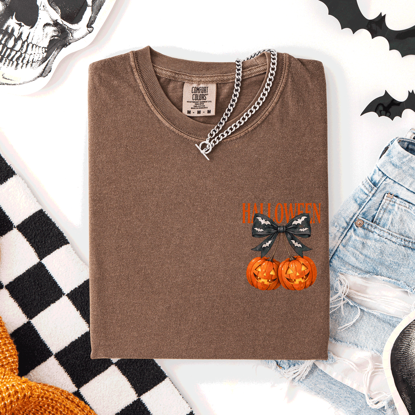 Halloween Jack o Lanterns, Cherry, Coquette, Cute, Adorable, Pocket, Comfort Colors T-Shirt